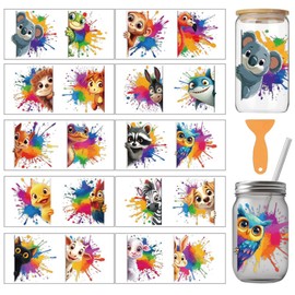 arricraft 10 Pcs Doodle Animals Pattern PVC Cup Transfer Stickers, Funny Monkey Cat Rabbit UV Waterproof Cup Sticker Kit for 16 oz Glasses Window Home Printing Decoration