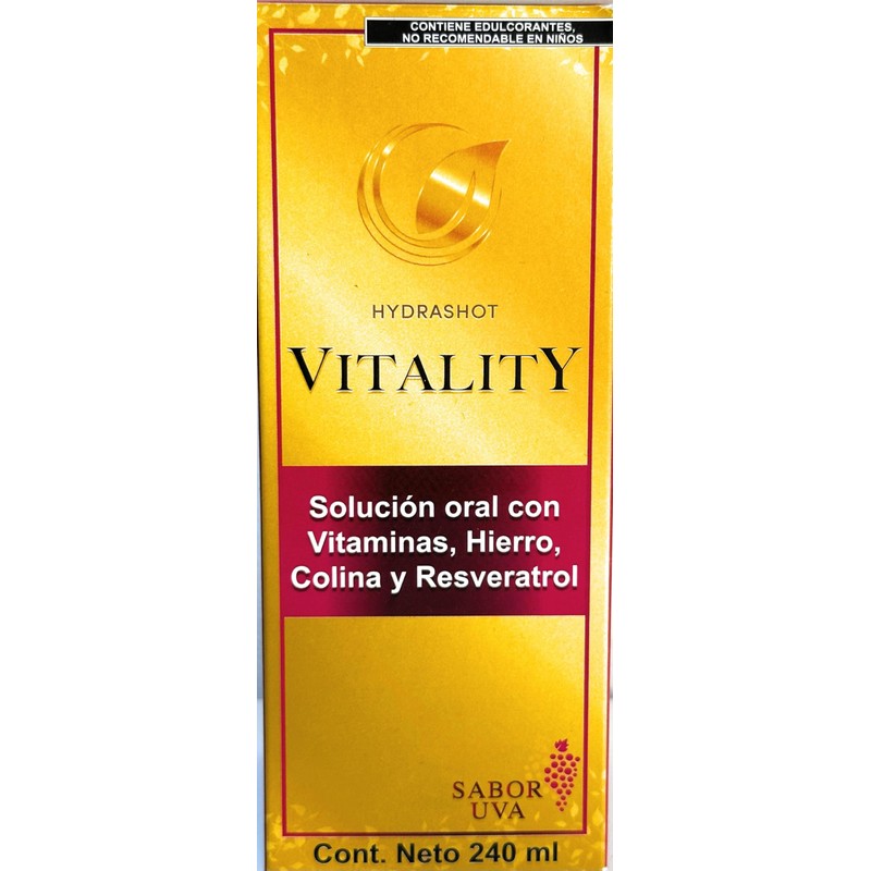 Vitality Solución Oral 240ml, Vitaminas + Hierro + Resveratrol, Antioxidantes
