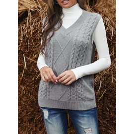 EVALESS Womens Oversized Sweater Vest V Neck Grey Sleeveless Sweaters for Women Cable Knit Solid Color Tops Loose Casual Soft Sweater X-Large