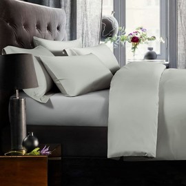 NTBAY 500 Thread Count Egyptian Cotton Double Fitted Sheet, Super Soft Cozy and Breathable Deep 12" / 30cm Fitted Bed Sheet, Light Grey