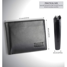 KORUMA Mens Premium Genuine Leather Bifold Wallet Smart Credit Card Blocker and Coin Pocket with RFID & 100% NFC Protected – Black 3-in-1 Wallet