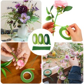 3 Rolls Florist Tape, Floral Arrangement Kit 100pcs Floral Wire, Floral Tape Green Floristry Supplies, Bouquet Tape for Bouquet Stem Wrapping and DIY Handcrafts (30 Yard/Roll)