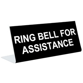 Ring Bell for Assistance - 3" x 8" Engraved Desk Sign - Black/White