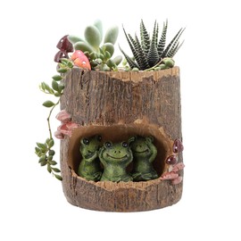 Segreto Creative Plants Pot Flower Pots with Drainage Holes Resin Planters Vase Home Decor for Succulents, Flower, Cactus, Gardening Decoration, Indoor, Mini Size Green Frog