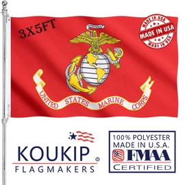 Double Sided 3-Ply United States Marine Corps Flag 3x5 Outdoor Made In USA Heavy Duty polyesters US Marine Corps Flags Banners with White Starting Tape and 2 Brass Grommets