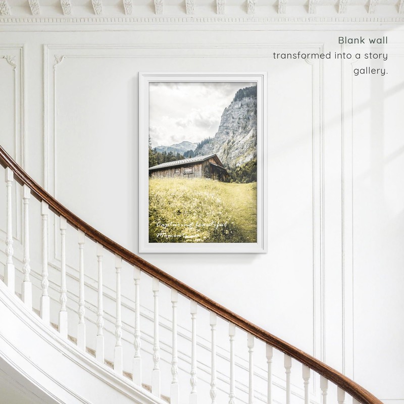 Solid Wood 24x36 Poster Frame, White for Wall Mounting Display.