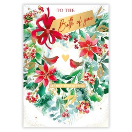 Both of You Christmas Card - Robins and Love Heart Wreath - Artistic Festive Design - Special Finishes - Made in the UK - Eco-Friendly