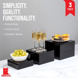 Red Co. Set of 3 Glossy Black Acrylic Cube Display Nesting Risers with Hollow Bottoms
