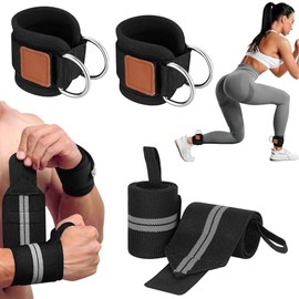 Tobillera y Muñequeras para Gimnasio, Tobillera Fitness Gym, Reforzada Doble Anilla en D, Elástico Ajustable,Correas de Tobillo de Fitness para Máquin