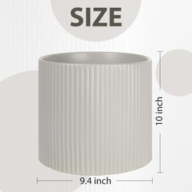 INGOFIN Fluted Ceramic Round Planter, Flowerpot for Indoor Pots with Drainage Holes, Outdoor Garden Planters, Modern Decorative, Vertical Stripes Minimalist Style (Matte Gray, 10 inch)