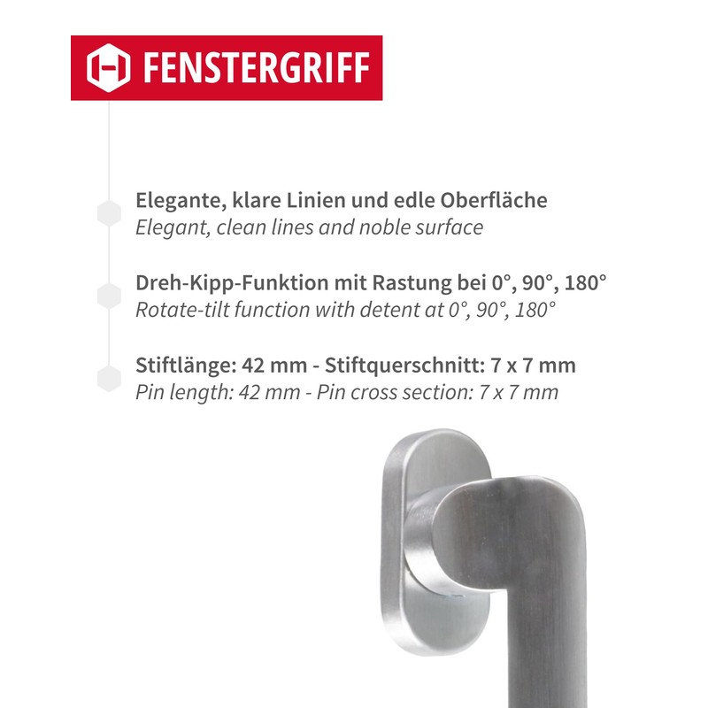 Gedotec Window handle right satin chrome | Tilt grid olive