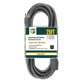 EP 25 Ft Outdoor Extension Cord, 12/3 SJTW Heavy Duty Extension Cable with 3 Prong Grounded Plug, 15 AMP Power Cord for Lawn, Garden, Appliances, Gray