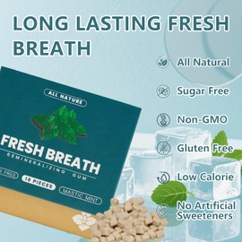 2025 New Remineralizing Chewing Gum, Refreshing Mint Gum, Organic Sugar-Free Long Lasting Chewing Gum, Sugar-Free Freshen Breath, Oral Health - (4 Pack)