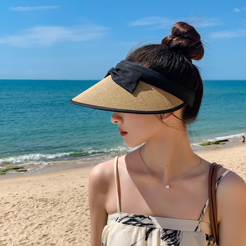 Qzkouma QHK-581 Women's Sun Visor, UV Protection, Straw Hat, Wide