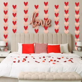 8 Pack Heart Garlands Valentine's Day Hanging Decorations, Pink Red Heart String Garlands for Wedding Engagement Anniversary Birthday Party Supplies ﻿