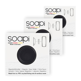 Soapi - 3 Pack Floating Soap Holder Magnet for Gluing - Black - Wall Magnetic Holder for Soap - Shelf Soap Dish Magnetic Soap Holder No Drilling / Suction Cup