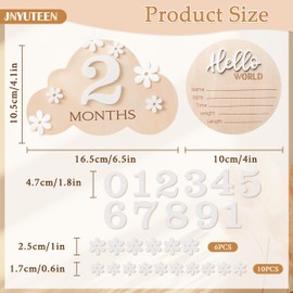 3 Pcs Baby Monthly Milestone Cards, Wooden Baby Month Sign with 11 Numbers and 16 Petal Flower Accessories, Baby Monthly Cards Baby Announcement Sign Baby Milestone Cards for Photo Prop Baby Shower