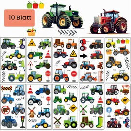 Tractor Tattoos for Children, 10 Sheets, Skin-Friendly, Temporary Children's Tattoos, Tractor Children's Tattoo Stickers for Boys and Girls, Tractor Theme, Birthday Party Bags, Party Favours, Supplies, Stuffers
