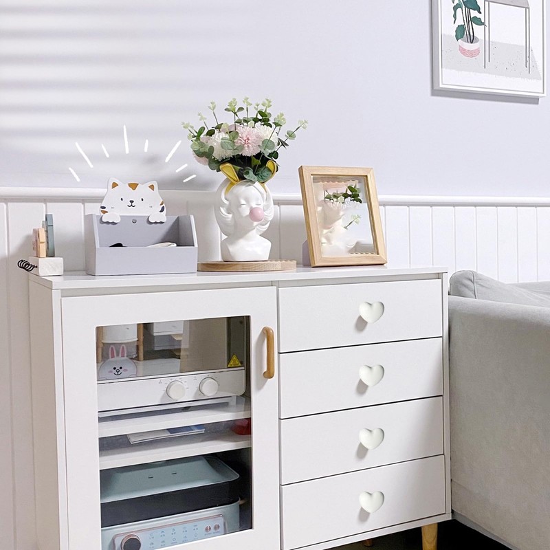 M MIMHOOY 8 Pack White Heart Shaped Ceramic Cabinet Knobs,