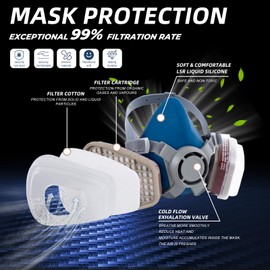 CHINFREAN Respirator Mask Reusable Half Facepiece Respirator Mask with Filter for Chemicals Sanding Painting Welding Woodworking (respirator mask with filters and goggles)
