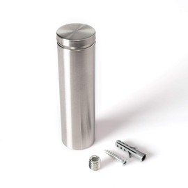 Stainless Steel Standoff 1-1/4 Inch Diameter x 4 Inch Barrel Length Brushed Finish for PVC, Glass and Acrylic Sign Stand Off Wall Anchors and Screws 2 Piece Small Sign Pack