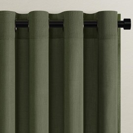 Topfinel Linen Semi Sheer Curtains 90 Inches Long for Living Room Custom Made Memory Shape Olive Green Pleated Drape with Grommet Light Filtering Living Room Bedroom Window Curtain 90 Inch