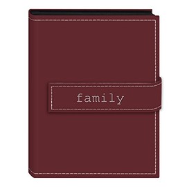 Pioneer Photo Albums EXP-46/BF 36-Pocket 4 by 6-Inch Embroidered "Family" Strap Sewn Leatherette Cover Photo Album, Mini, Burgundy