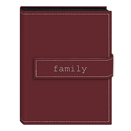 Pioneer Photo Albums EXP-46/BF 36-Pocket 4 by 6-Inch Embroidered "Family" Strap Sewn Leatherette Cover Photo Album, Mini, Burgundy