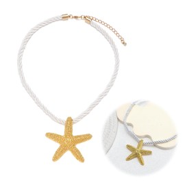 Beach Starfish Pendant Necklace, Ocean Style Summer Vacation Bohemian Surfer Jewelry, Alloy Woven Rope Necklace for Beach Parties, Starfish Necklace, Fashionable Beach Jewelry Gift (Gold)
