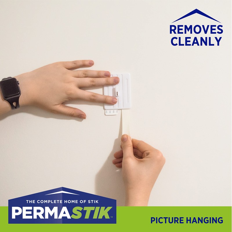 PermaStik Picture Hanging Kit Includes Removable Adhesive Hooks, 3 Extra