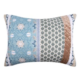 Ello 26 Inch Quilted Standard Pillow Sham, Bohemian Print Blue and White
