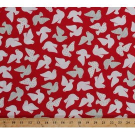 Robert Kaufman Jingle 3 Peace Doves Birds Red Christmas Cotton Fabric Print by the Yard D472.20