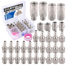 Ailbiuko Air Coupler and Plug Kit,34 PCS 1/4" Inch Body Size x 3/8" NPT Thread Air Tool Fittings Set, 3/8" Quick Connect Air Hose Fittings Air Compressor Accessories