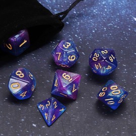 HiLLeo DND Dice Set 7pcs Polyhedral D&D Dice for Dungeons and Dragons RPG MTG Role Playing Games and Tabletop Games with Dice Bag (Dreamy Mixed Blue and Purple)