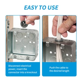 Dicio Knockout Cable Connector Push-in Connector 120 Pcs Hole Bushing Cable Clamp Connector Snap in, Knockout Cable Connector 3/8 in. Non Metallic Cable Clamp Hole Bushing for Junction Box