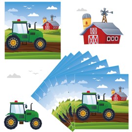 Pack of 40 Tractor Napkins, 33 x 33 cm (Extended) Square Napkins Tractor, Party Tableware, Disposable Napkins for Children's Birthday Boys / Girls Birthday