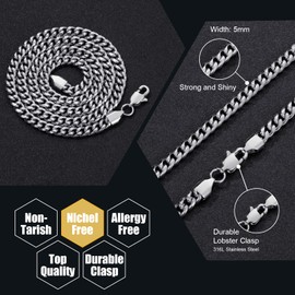 VEXXS Men's Gold Chain, 14K Real Gold Plated Miami Cuban Link Chain, Durable No Color Fading 4mm 5mm Men’s Necklace Chain (5mm-White Gold, 24 inches)