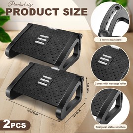 Beeveer 2 Pcs Foot Rest for Under Desk at Work, Adjustable 6 Heights Ergonomic Foot Rest for Under Desk with Massage Surface at Work, Under Desk Footrest for Office and Home Pressure Relief (Black)