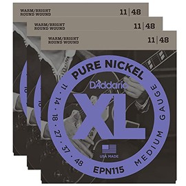 D'Addario EPN115 Pure Nickel Electric 11-48 Blues/Jazz Rock (3 Pack Bundle)