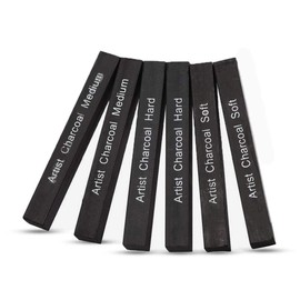 6Pack Compressed Charcoal Sticks for Drawing Sketch Charcoal Stick Professional Charcoal Drawing Blocks Soft Medium Hard Graphite Sticks for Drawing Charcoal Graphite Pencils for Sketching Shading