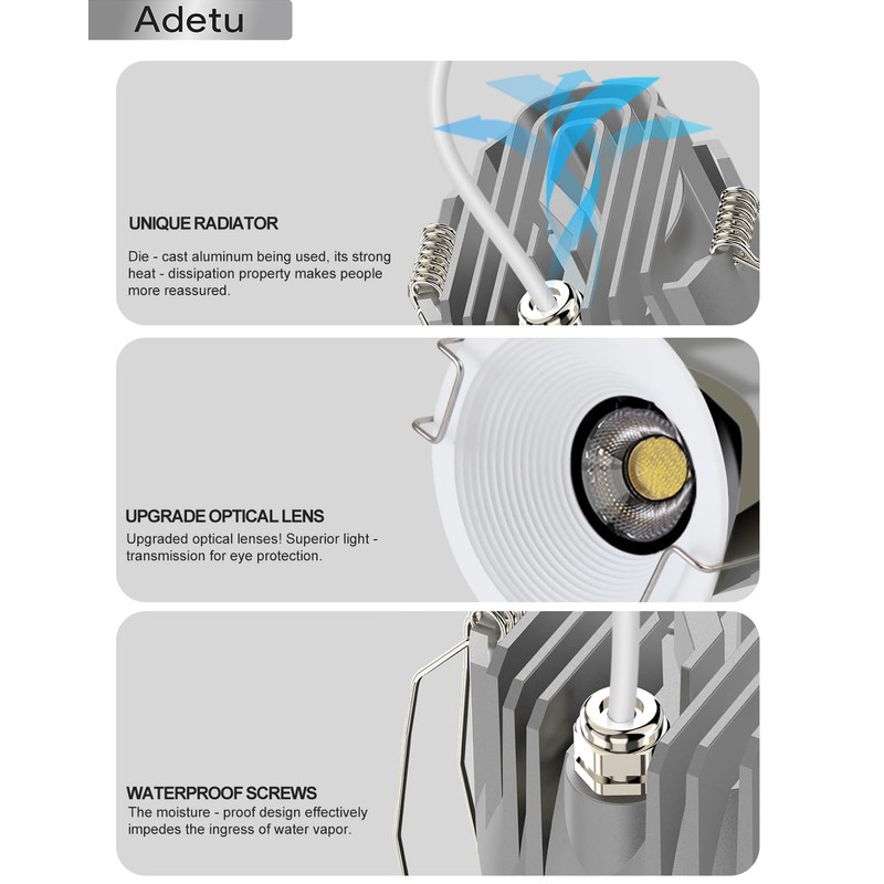 Adetu 2 Inch 5CCT White LED Recessed Ceiling Light with