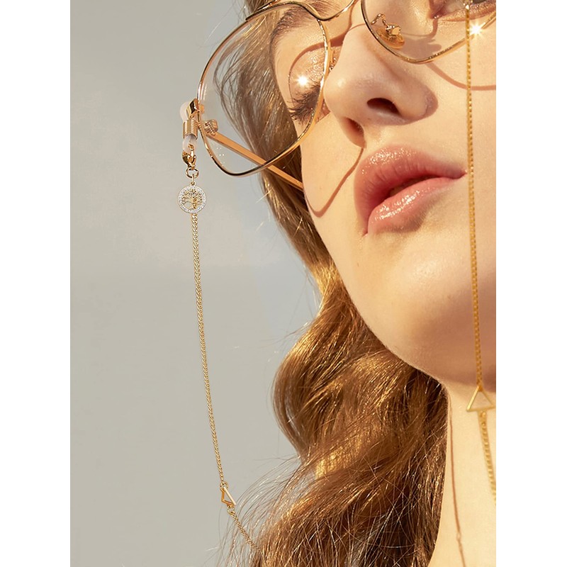 PEARLADA 18k Gold Tree of life Glasses Chain Triangle Sunglasses
