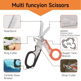 TOWOT 6 in1 Trauma Shears,Heavy-Duty Emergency Shears with Strap Cutter and Glass Breaker and Compatible Holster,Stainless Steel Collapsible Scissors Pliers