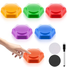 Honoson 6pack Recordable Answer Buzzers Button with 6 Pack Reusable Transfer Stickers and 1 Erasable Marker Pen Game Show Buzzers Recording Buttons Gifts Recordable Buttons for Classroom
