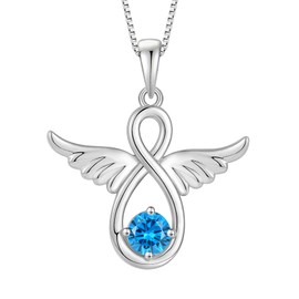 Lwsary Angel Wings Necklace 925 Sterling Silver Guardian Angel Necklace Aquamarine Pendant March Birthstone Jewelry for Women