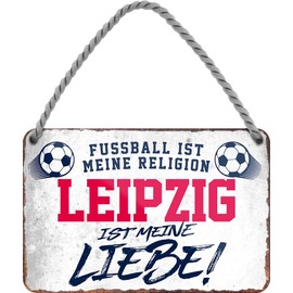 schilderkreis24 Football Sign "Football Religion Leipzig" Decorative Garage Item Sport Club Gift Idea Club Christmas Football Fan Lovers Enthusiasts 18 x 12 cm