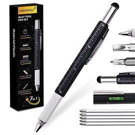 UMEINAC Multitool Pen, 7 in 1 Multitool Tech Tool Pen for Men, Construction Tools Gadget Stocking Stuffers Gifts for Dad Husband Father - Black