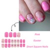 24 Pcs Pink Easter Press on Nails Short Square Fake