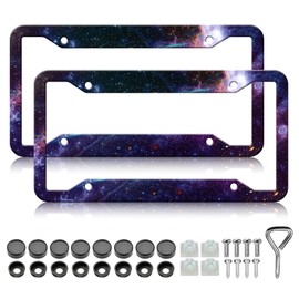 HCSS Galaxy License Plate Frames - 2 Pack Starry Sky Bling License Plate Holder, Stainless Steel Rust-Proof Waterproof Car Decorative Tag Frame for Standard US 12x6 Inch