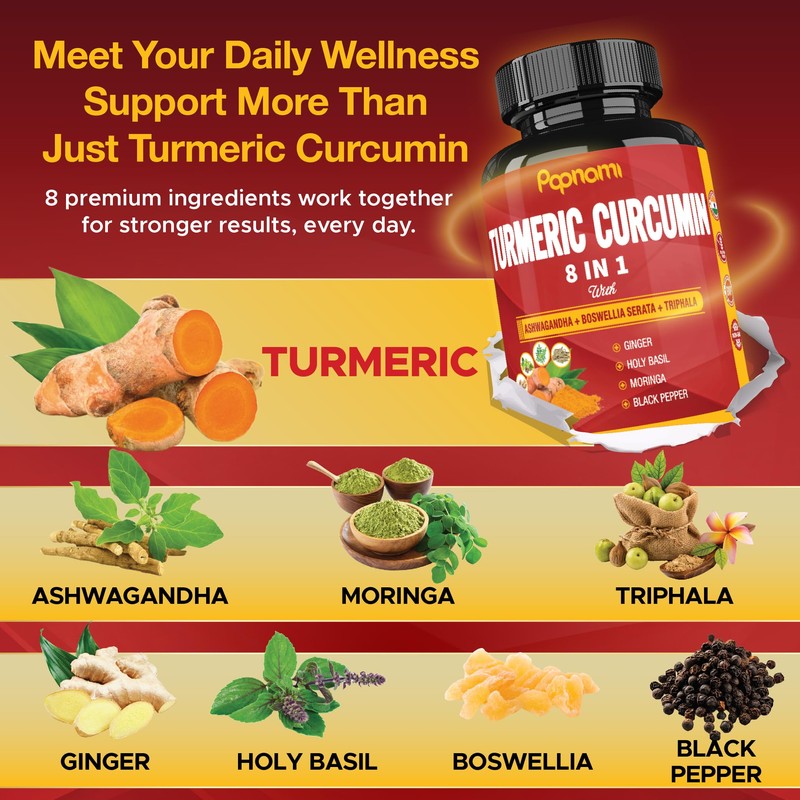 Turmeric Curcumin Capsules - with Ashwagandha, Boswellia, Triphala, Ginger, Holy